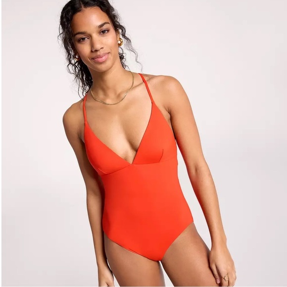 CALIA TRIANGLE STRAPPY BACK ONE PIECE SWIM BATHING SUIT SZ 4 (A-C) FRESH RED NWT - Picture 2 of 10